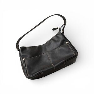 Vintage Black Leather Shoulder Bag - Sleek Minimalist Purse